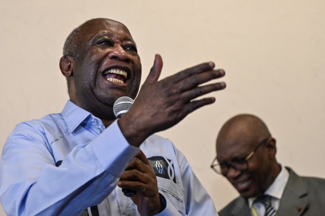 Laurent Gbagbo au siège du FPI, jeudi 17 juin à Abidjan. © Sia Kambou / AFP