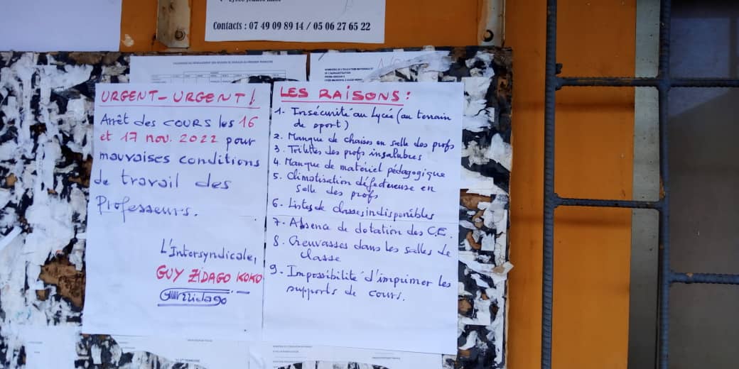 Les enseignants du lycée Gadié de Yopougon ont soulevé plusieurs griefs