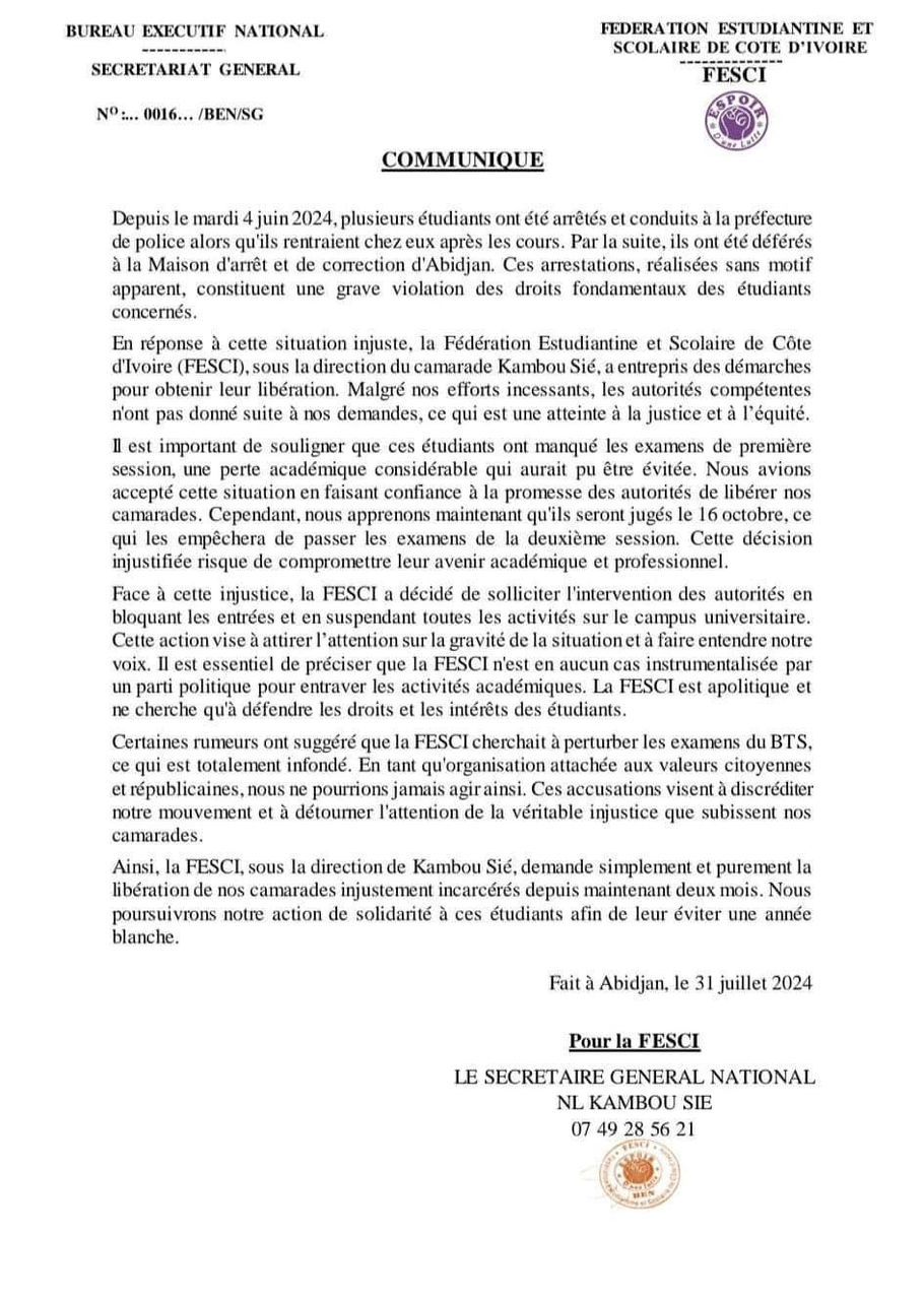 La Fesci  paralyse l'université FHB/ Les raisons de leur colère. La police charge.