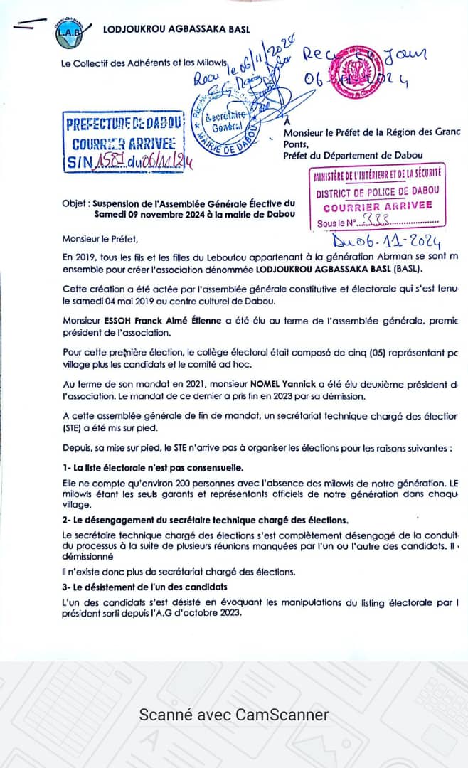 Vive tension à Dabou/ Des membres d'une association s'opposent à la tenue d'une AG élective. Ce que les dissidents proposent.