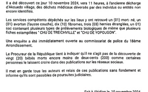 Affaire " 20 corps de bébés découverts à la poubelle d'Akouédo/ Le procureur de la République dément